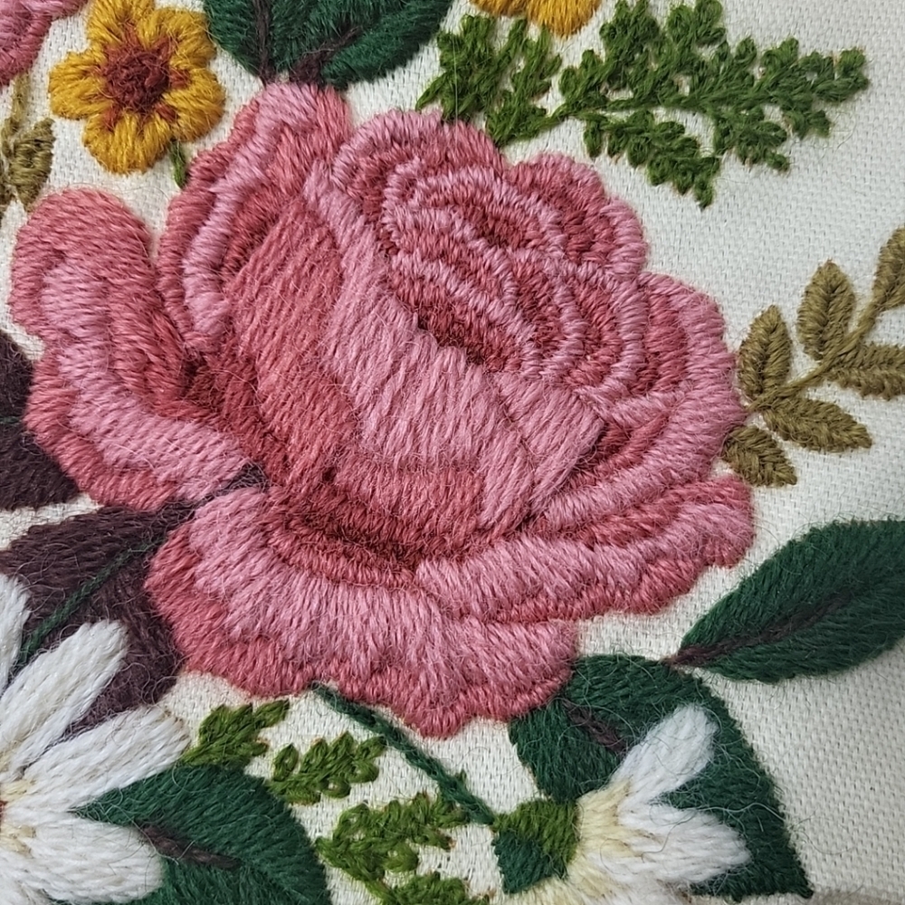 Handmade Embroidered Floral Wall Hanging Cottagecore 13" Square - Picture 3 of 9